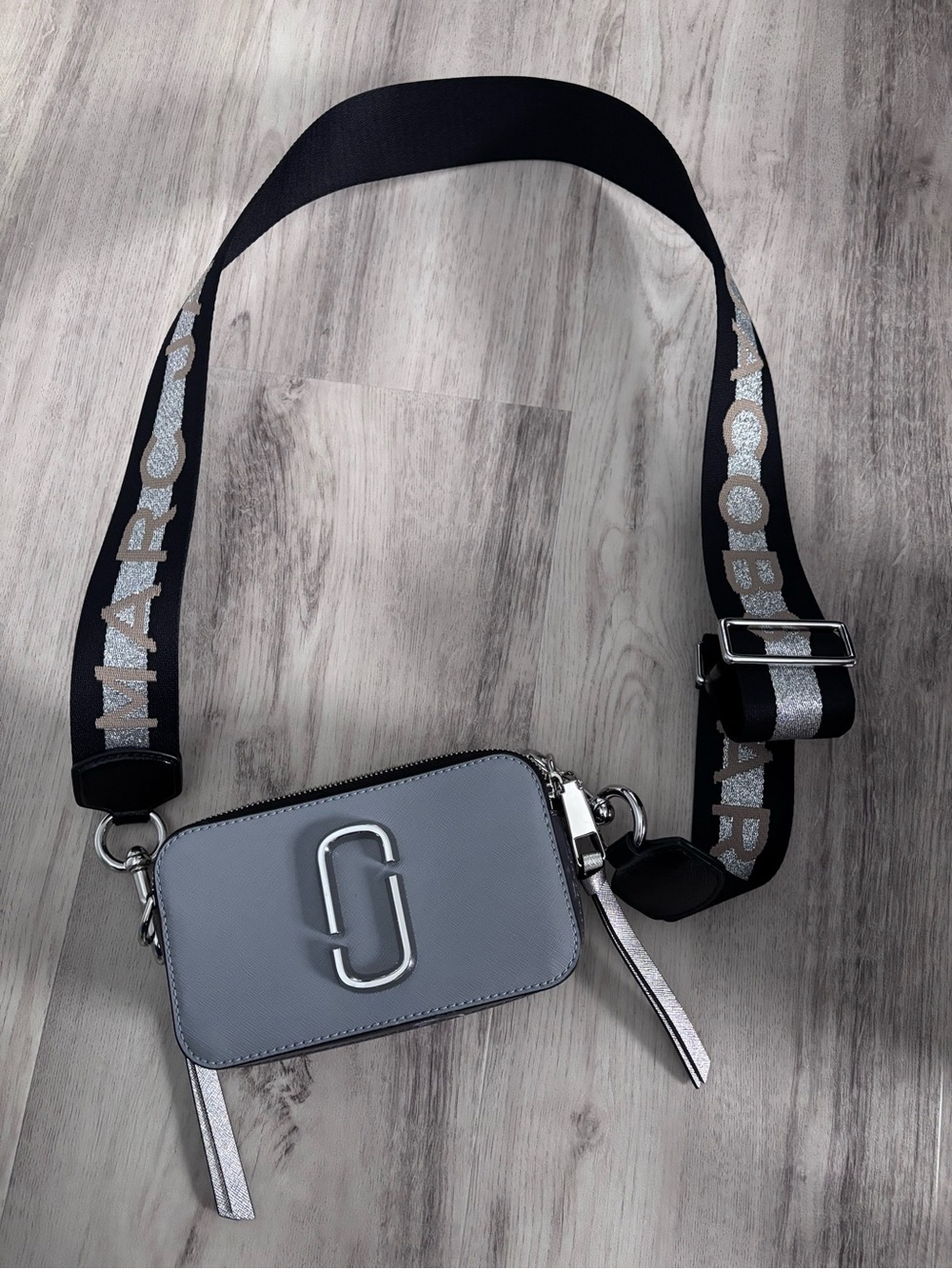 Marc Jacobs Slate Blue Snapshot Camera Bag with Black Logo Strap